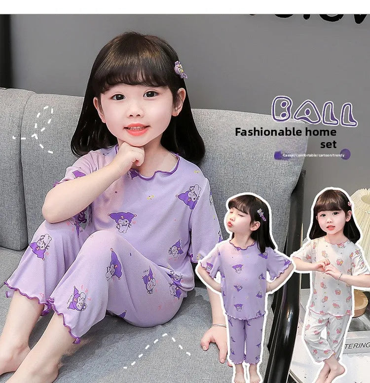 2026 Sanrio Kawaii Kids Pajamas Set | Hello Kitty & Kuromi 2-Piece Anime Loungewear