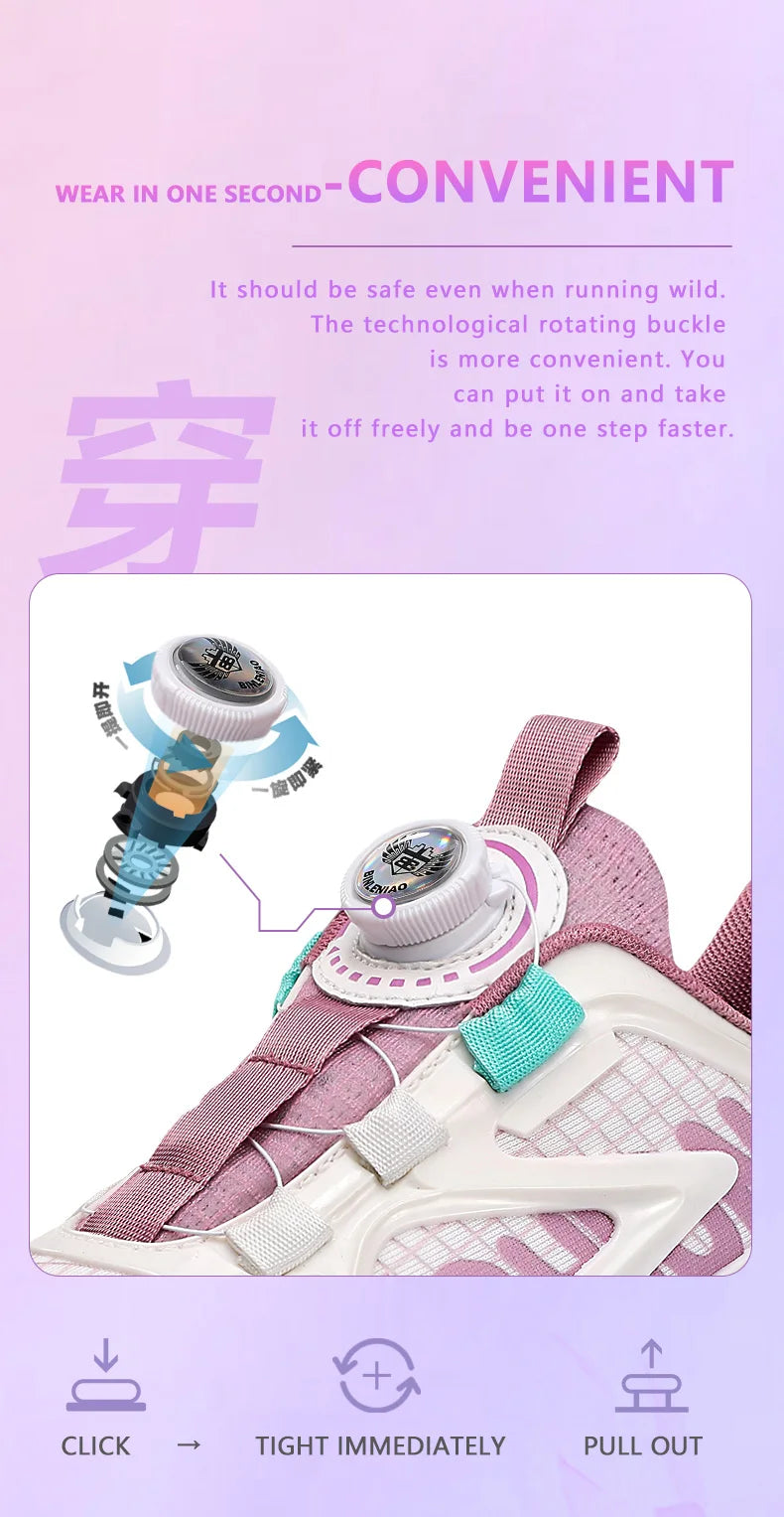 Children's 4-Wheel LED Light Roller Skate Shoes – Removable Wheeled Rolling Sneaker for Kids