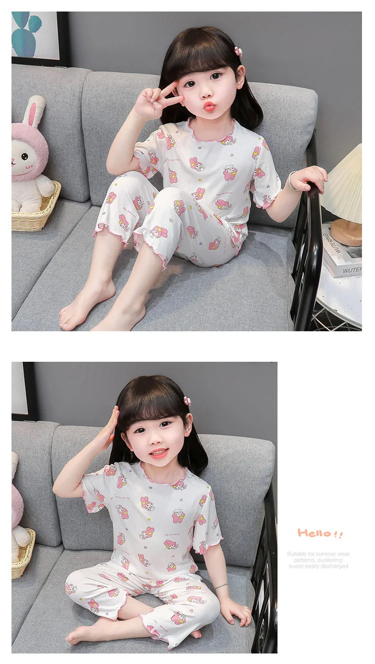 Baby Cotton Sleeveless Summer Pajamas Set | Toddler Cartoon Nightwear Kids Homewear