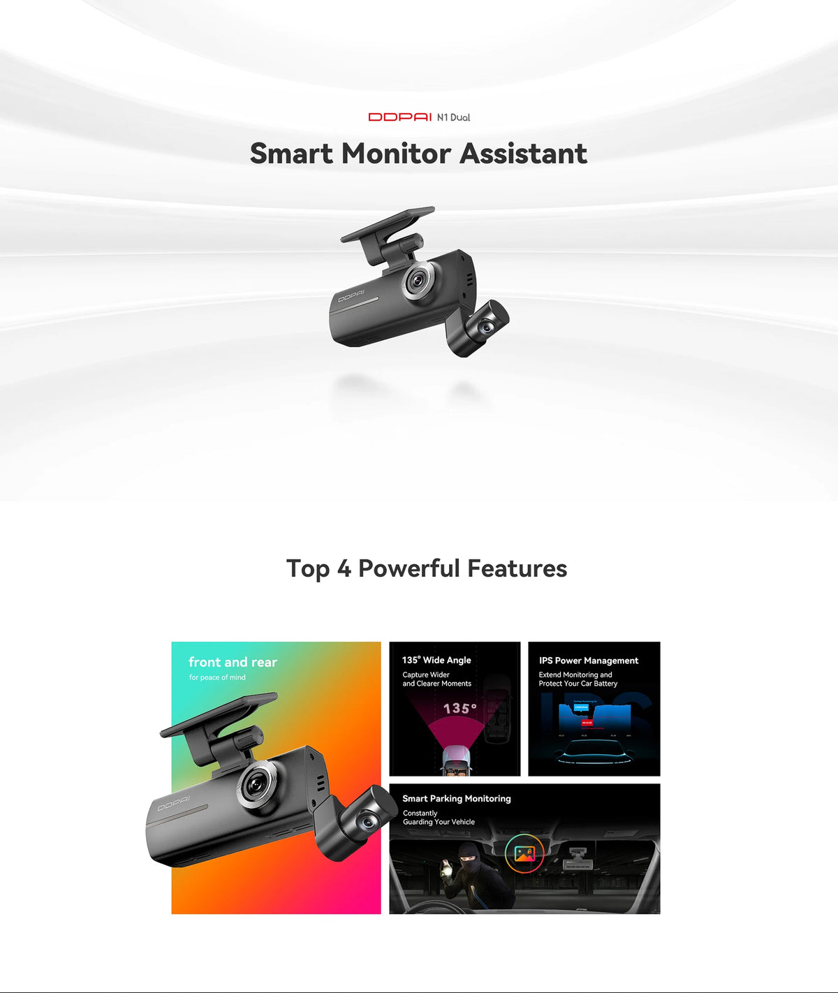DDPAI N1 Dual Dash Cam – 1296P Front & Rear NightVIS Car DVR with App Control