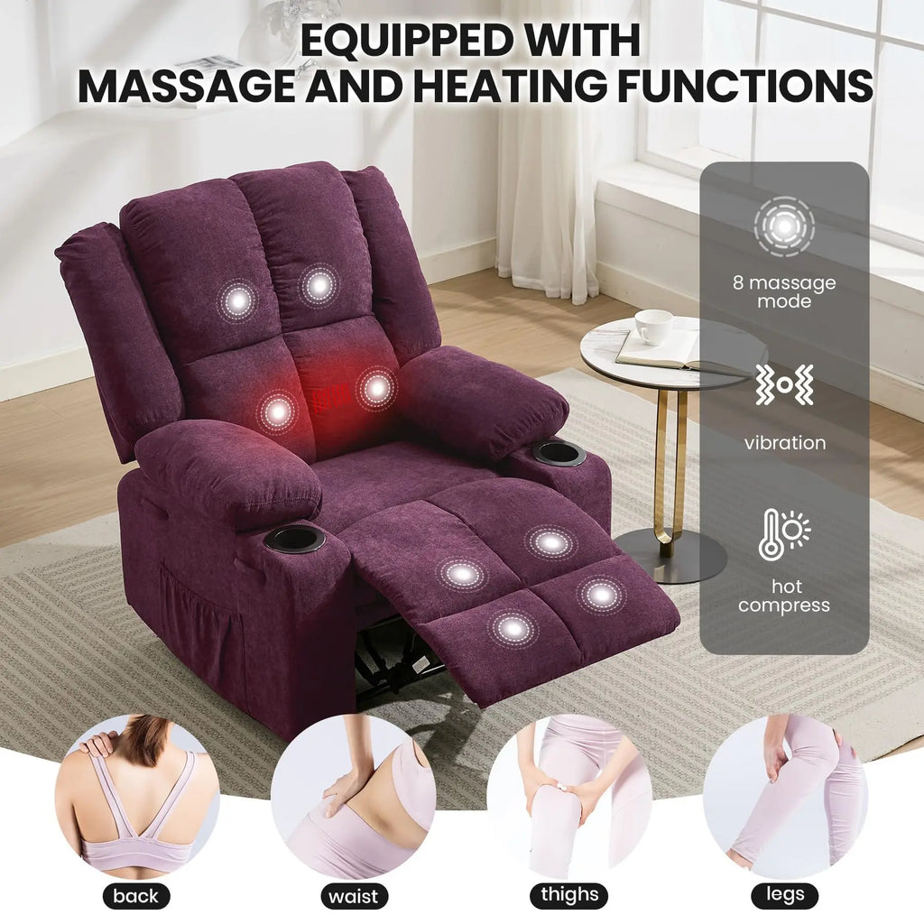 Massage Recliner Chair with Heat – 155° Manual Recline