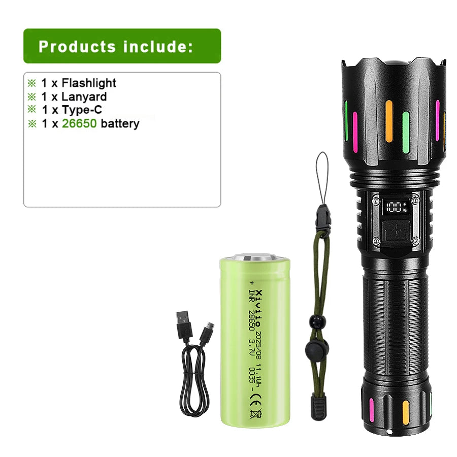 78000000LM Ultra Bright LED Flashlight – USB Rechargeable Long Range Tactical Torch