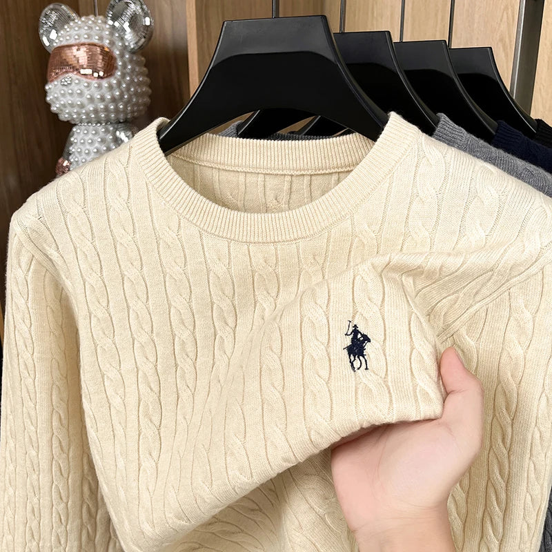 Men's Luxury Embroidery Round Neck Sweater — No-Pilling Casual Knitwear