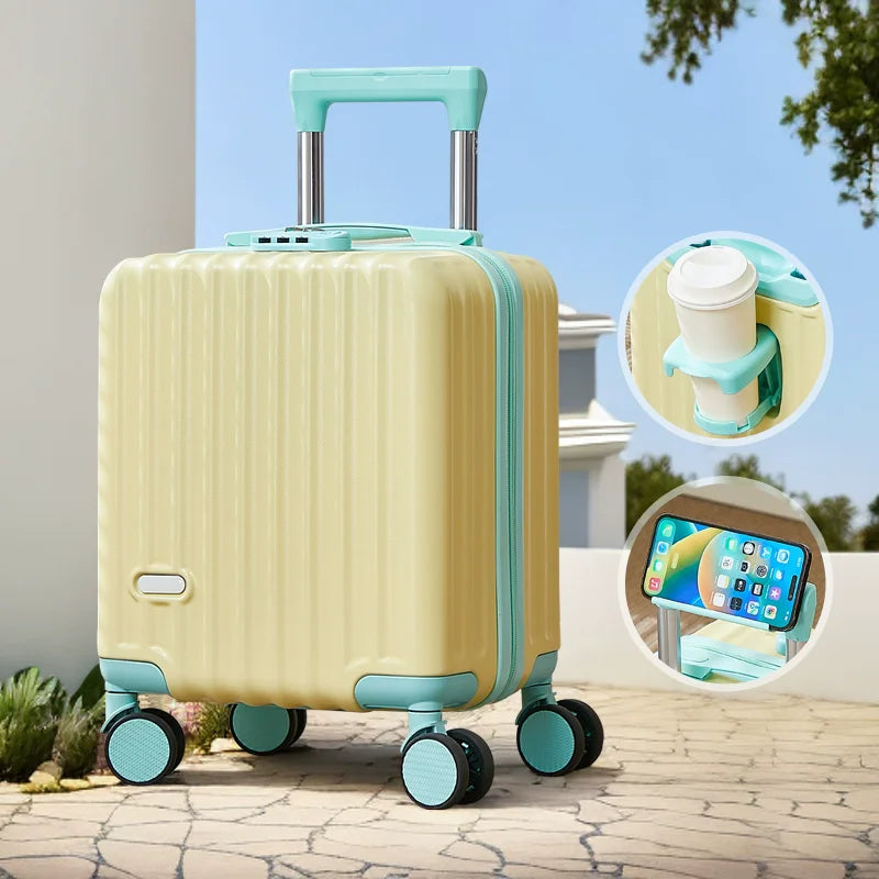14" Lightweight Carry-On Boarding Suitcase with Cup Holder — Compact Travel Luggage