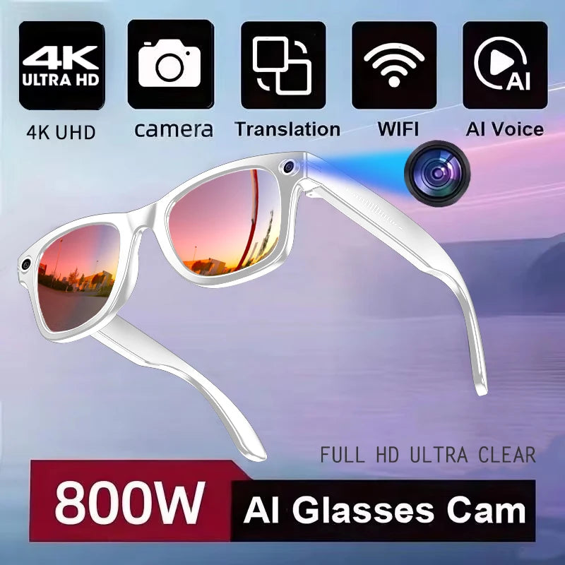 800W Camera AI Smart Glasses — Color-Changing Lenses, AI Translation, HD Video & Waterproof Calling