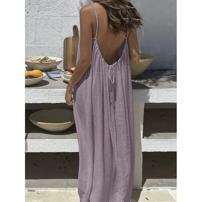 Women's Strapless Backless Loose Maxi Dress – Comfortable Sleepwear & Casual Home Dress