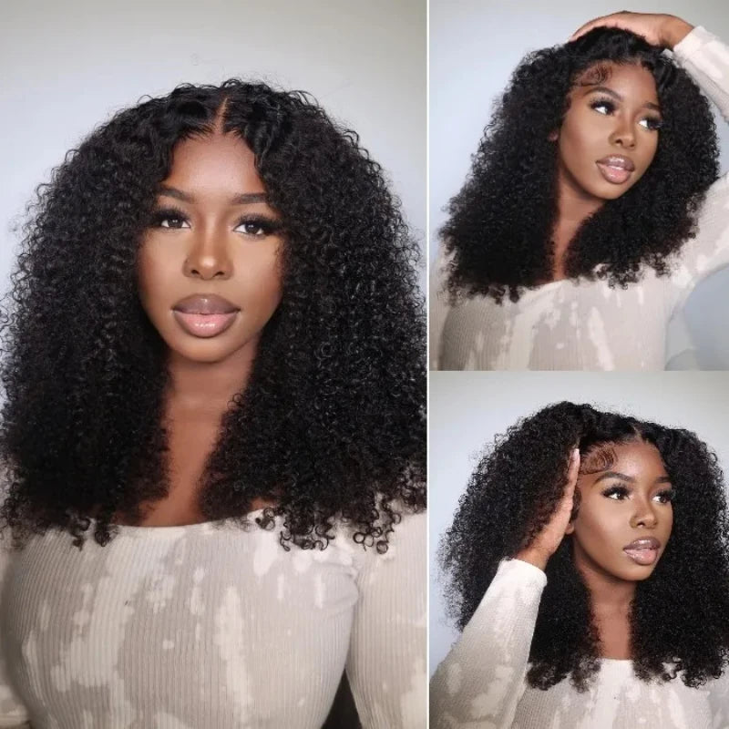 250% Kinky Curly V Part Wig Human Hair No Leave Out Upgrade Deep Wave Curly V Shape Wig No Glue Clip In Half Wig For Women