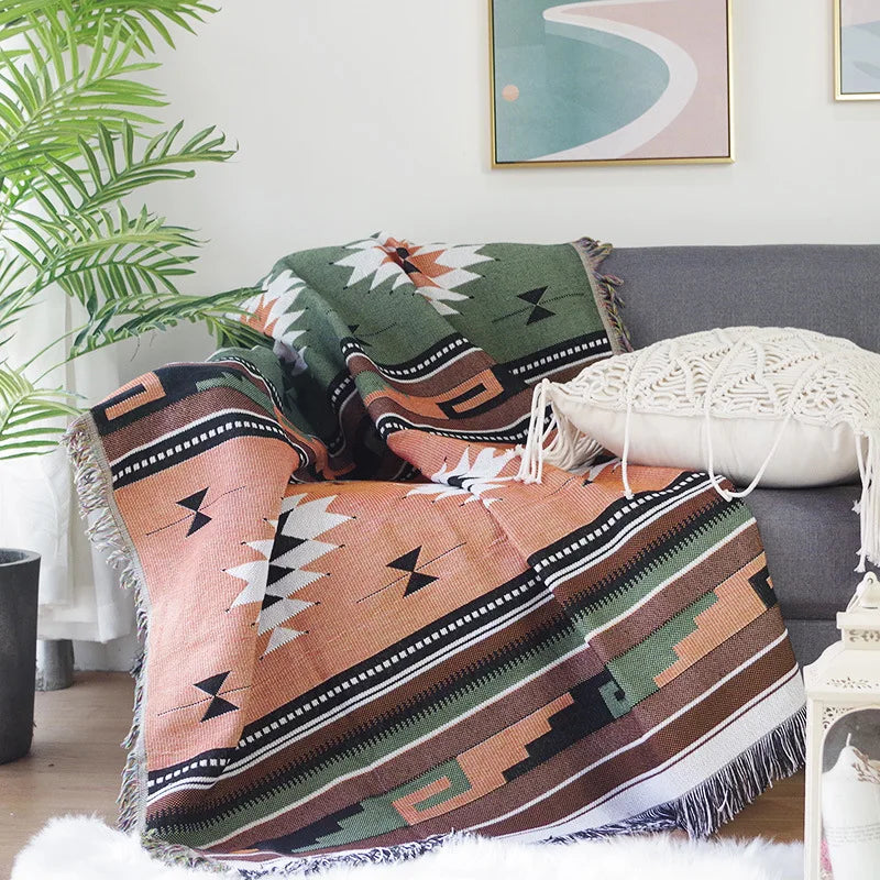 Boho Plaid Tassel Throw Blanket – Decorative Sofa & Bed Cover, Outdoor Camping & Picnic