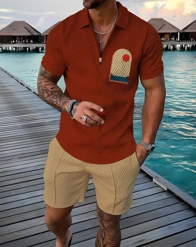 Men's 3D Printed Summer Tracksuit Set – Short Sleeve Polo Shirt & Shorts