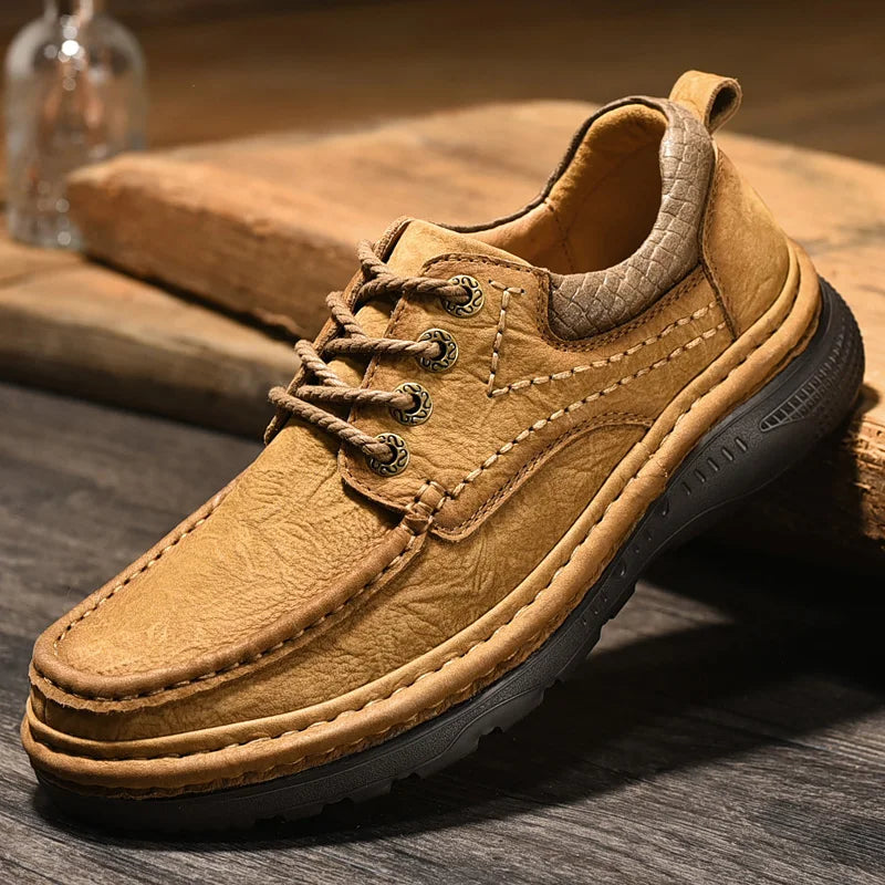 Men's Genuine Leather Lace-Up Casual Shoes