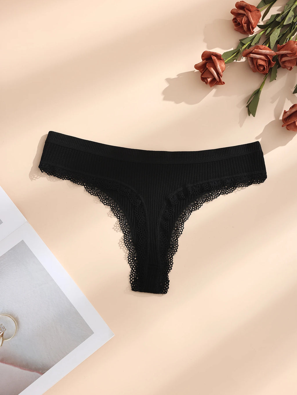 Women's Ribbed Cotton Stretch Thongs, 5-Pack
