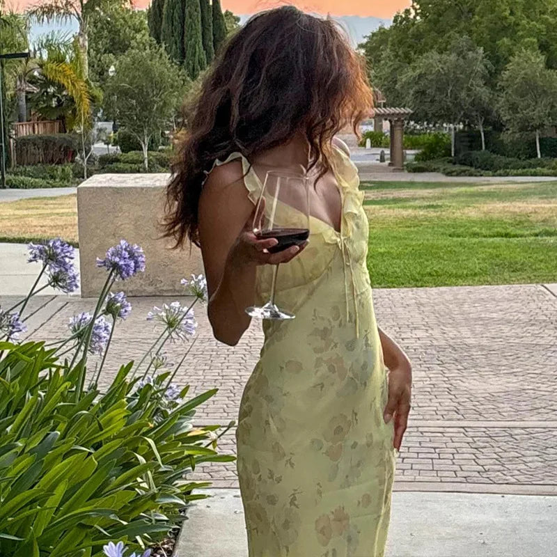 Floral Plunge Backless Maxi Dress — Sexy Fairy Beach Vacation Dress