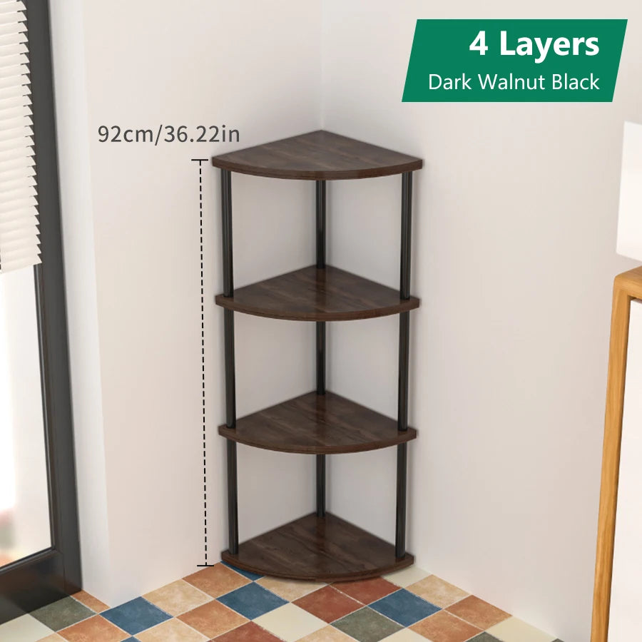 Metal Corner Wall Shelf — 3/4/5/6 Tier Plant Rack, Bookshelf & Living Room Storage