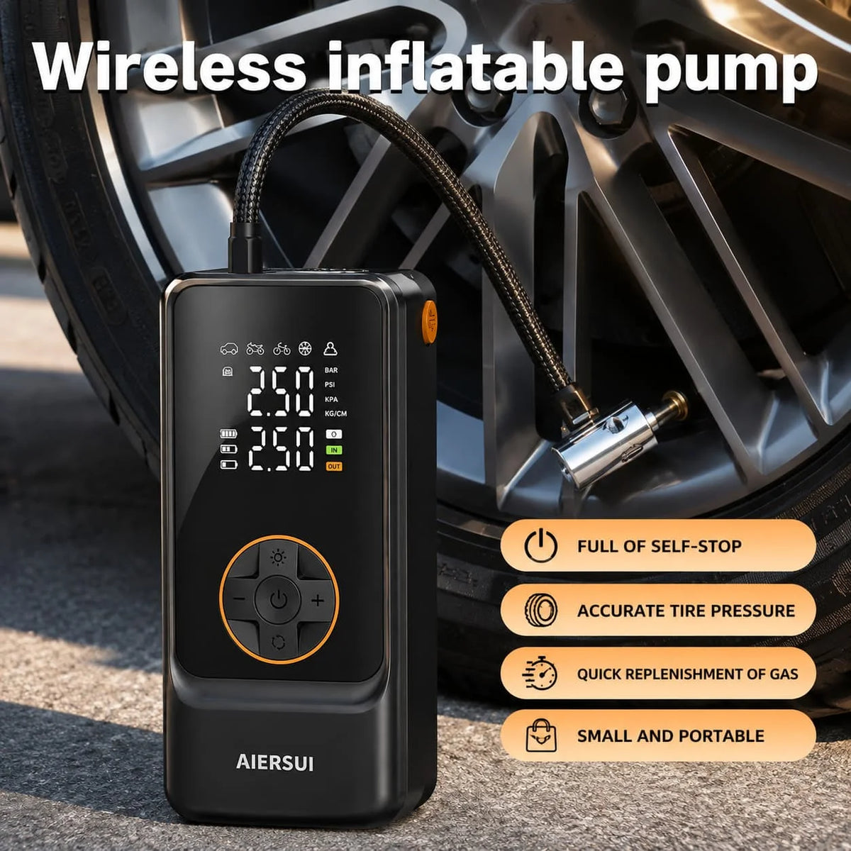 Rechargeable Tire Inflator with Digital Gauge, 150 PSI