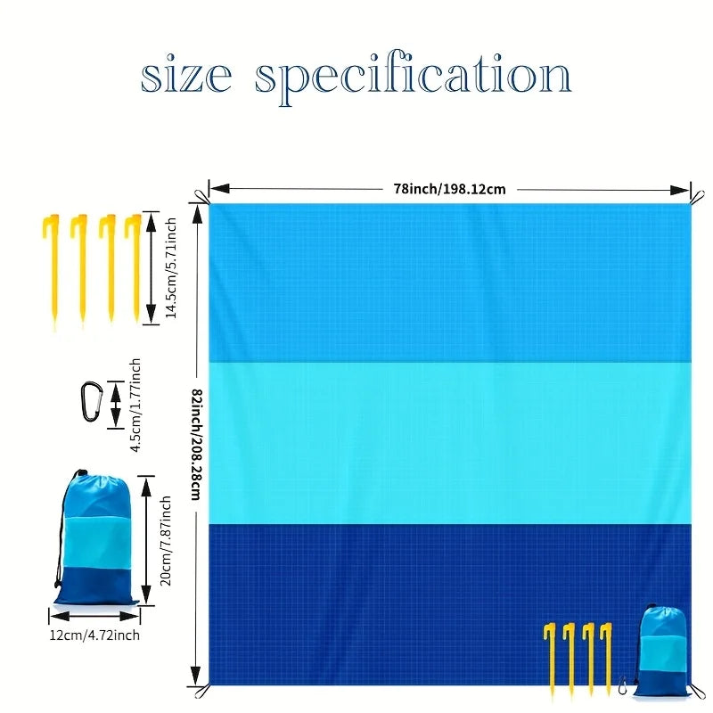 Waterproof Pocket Beach Mat – 2x2.1m Foldable Camping Picnic Blanket, Lightweight Sand-Proof Outdoor Mat