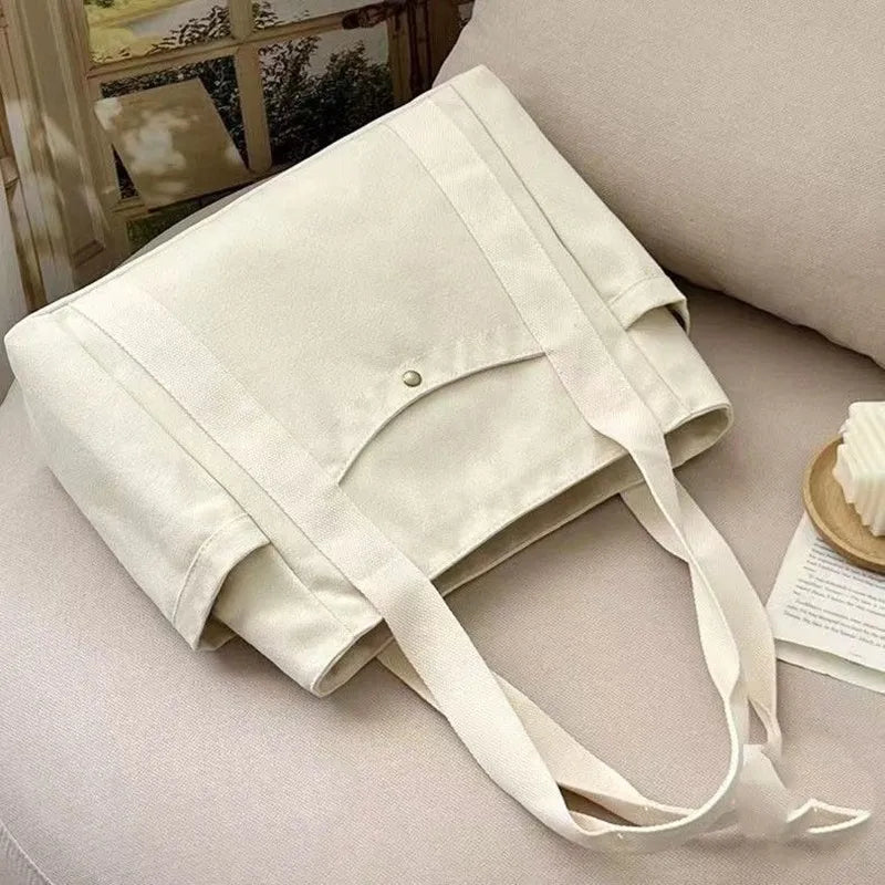 Large Capacity Canvas Tote Bag – College Style Work Commuter Shoulder Bag with Laptop Compartment for Women