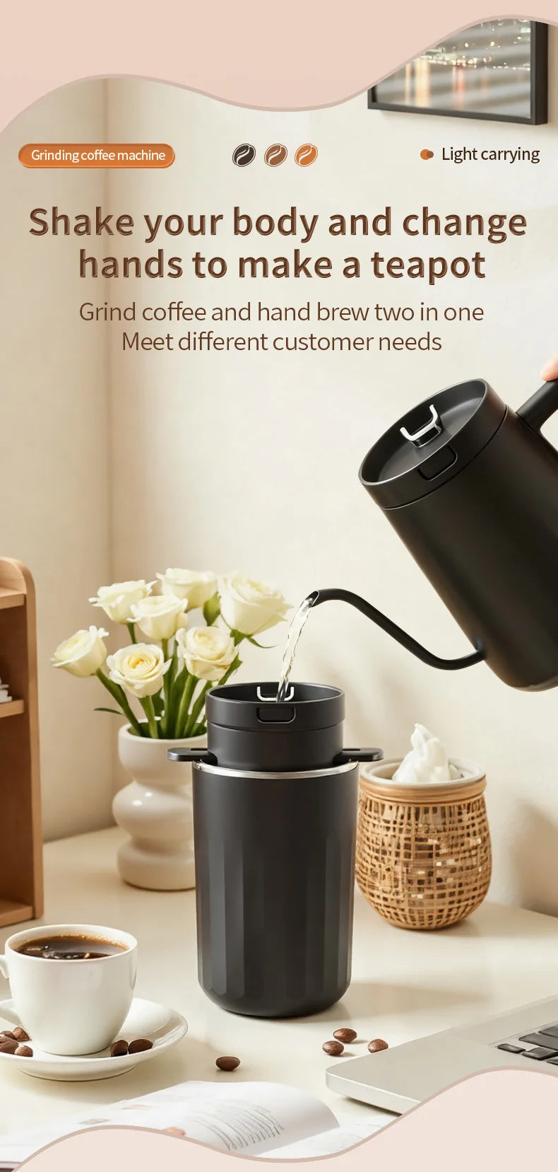 3-in-1 Portable Capsule Espresso Coffee Maker – Type-C Rechargeable, Automatic, for Car, Home & Camping