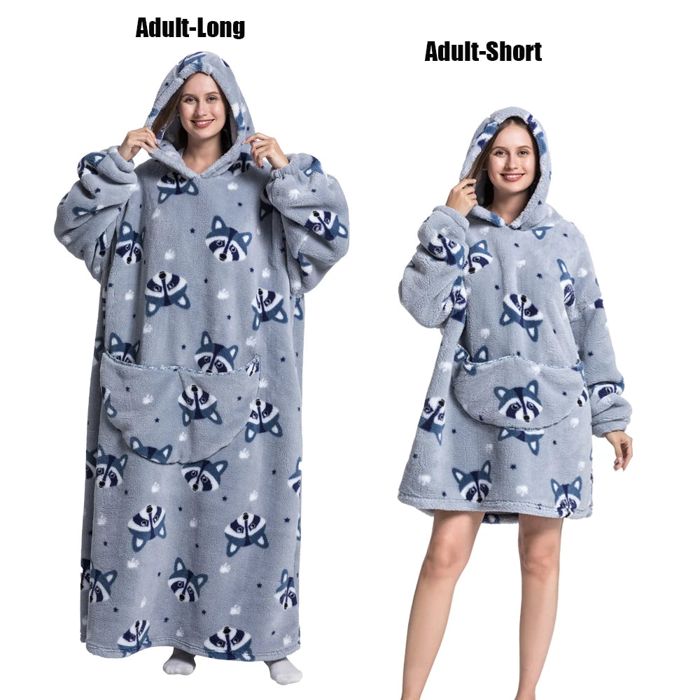 Oversized Wearable Blanket Hoodie – Plush Fleece with Sleeves, Hood & Pocket, 40 Designs