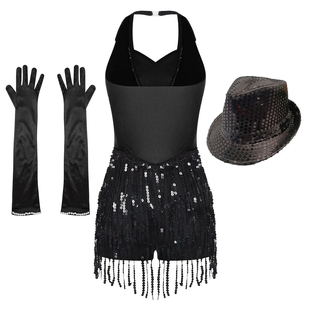 Women's Sequin Dance Dress – Shiny Sleeveless Latin Jazz Tango Salsa Leotard Bodysuit Outfit