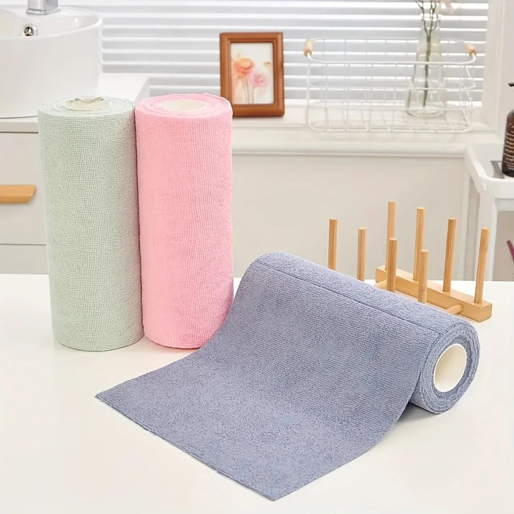 Clean Every Surface. Reuse Every Time. — Reusable Microfiber Cleaning Cloths | 20 Cloths Per Roll, Multi-Sided, Kitchen Towels, 3 Colors
