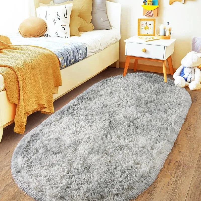 VIKAMA Solid Oval Rug – Soft Non-Slip Hallway Doormat & Bedroom Bedside Carpet