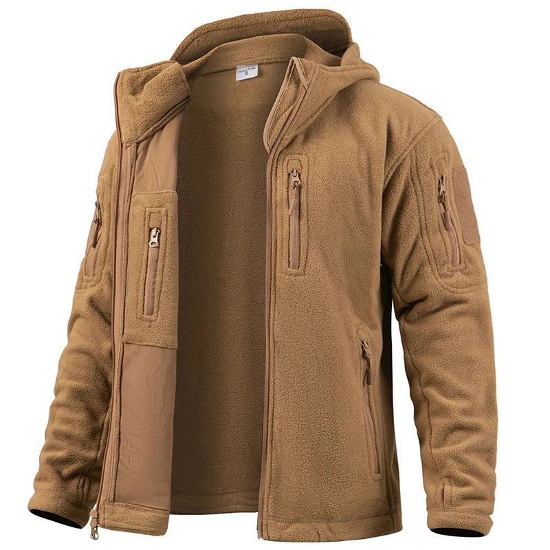 Men's Tactical Fleece Jacket – Full Zip Military Hoodie with Multi-Pockets for Hiking & Hunting