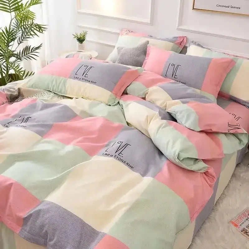 Plaid Print Duvet Cover – Lightweight Polyester-Cotton Bedding Bag, 24 Colors & 3 Sizes