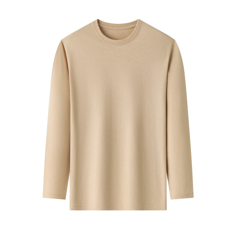 Men's Solid Color Round Neck Cotton Long Sleeve Tee — Everyday Essential