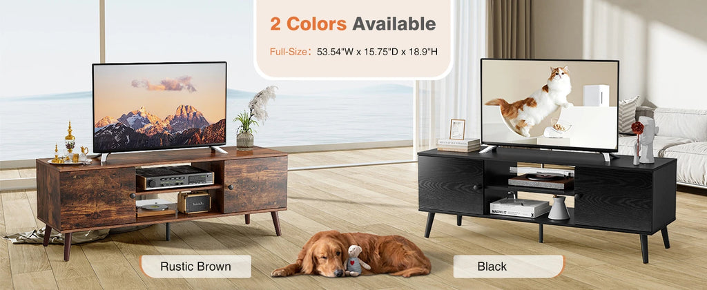 Wooden Fireplace TV Stand for 60" TVs — Entertainment Center with Adjustable Shelf & Storage