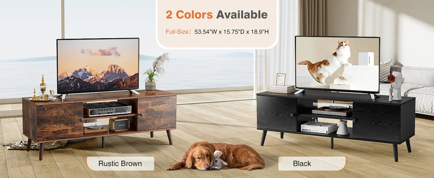 Wooden Fireplace TV Stand for 60" TVs — Entertainment Center with Adjustable Shelf & Storage