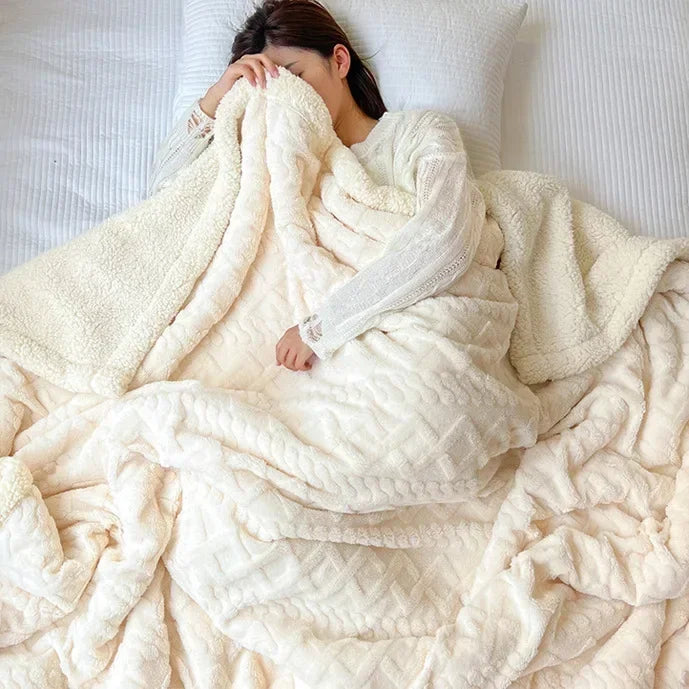 Coral Fleece Blanket – Soft Striped Sofa & Bed Throw