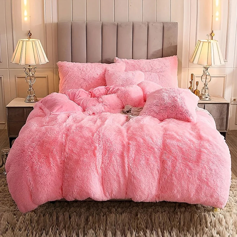 Plush Faux Fur Duvet Cover Set – Luxurious 3-Piece Bedding, 16 Colors & 10 Sizes