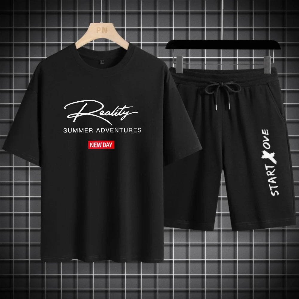 Men's Manga Graffiti Print T-Shirt & Shorts Set – Breathable Summer Leisure 2-Piece