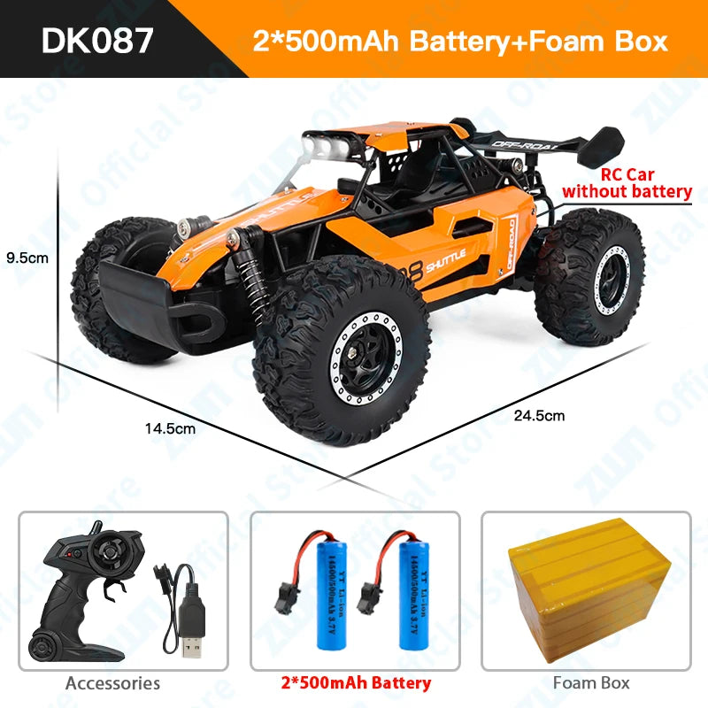 ZWN 1:16 Scale 2.4G 4WD RC Off-Road Climbing Car with LED Lights – Alloy Body for Boys & Girls