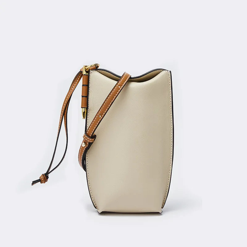 100% Genuine Cowhide Leather Mini Baguette Crossbody Bag – Phone Shoulder Bag for Women