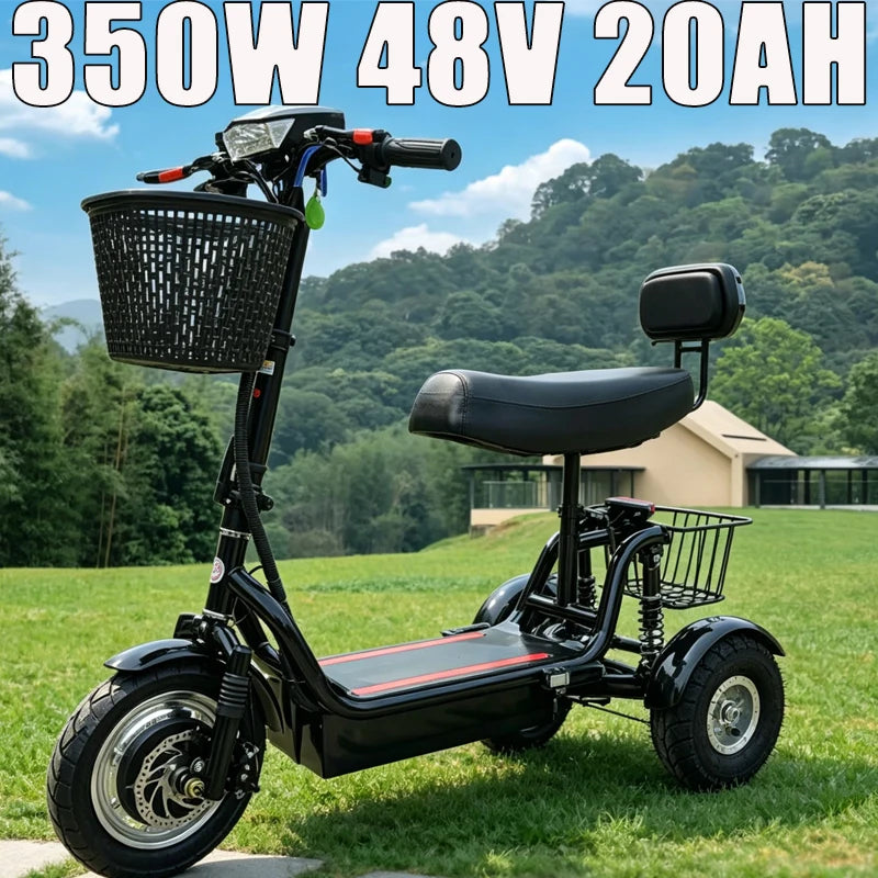 3-Wheel Electric Mobility Scooter – 350W, 48V, 30–55 km Range