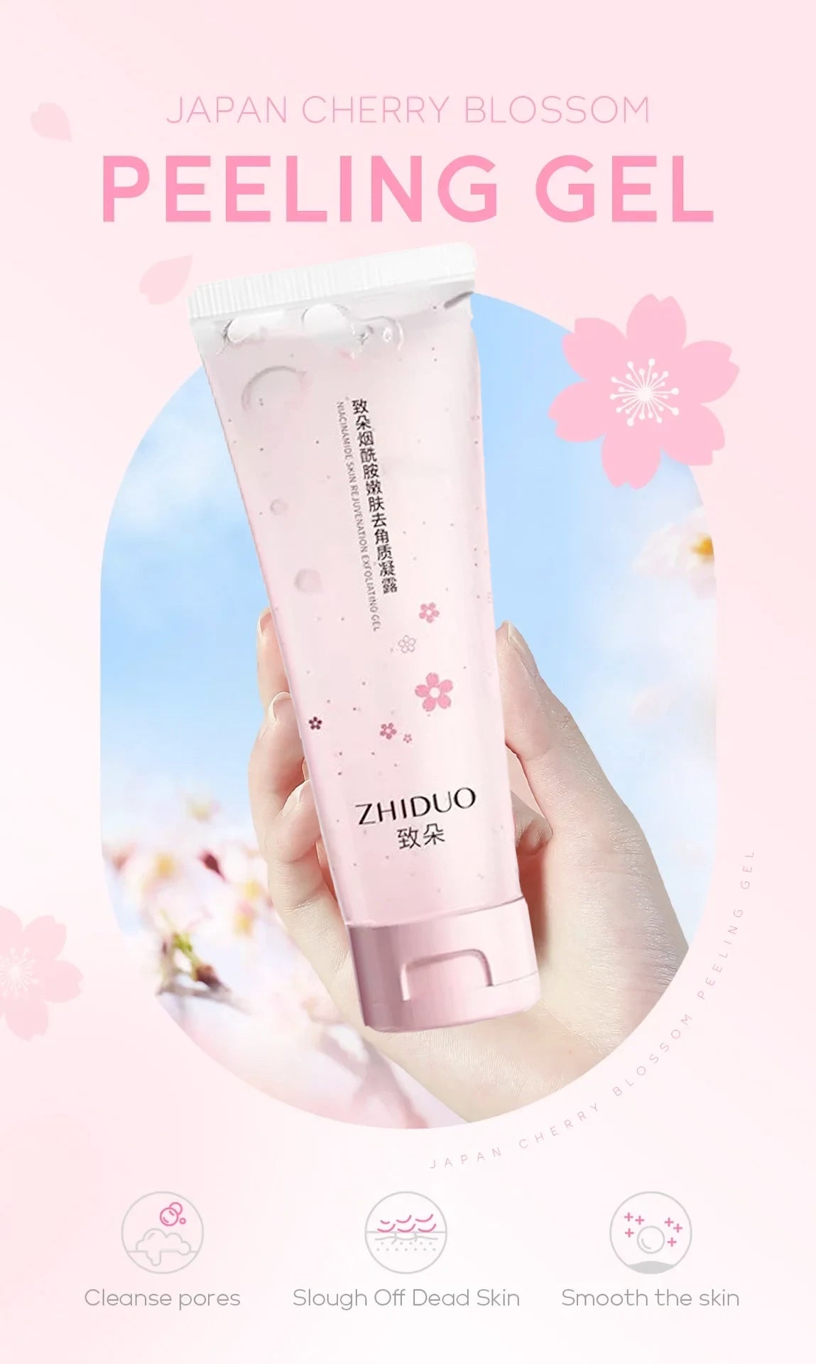 FENYI Cherry Blossom Exfoliating Peeling Gel – Deep Cleansing Facial Scrub & Skin Brightener