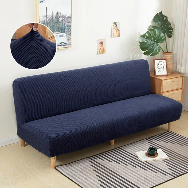 Armless Futon Sofa Bed Cover – Polar Fleece Elastic Slipcover for Folding Furniture & Bench