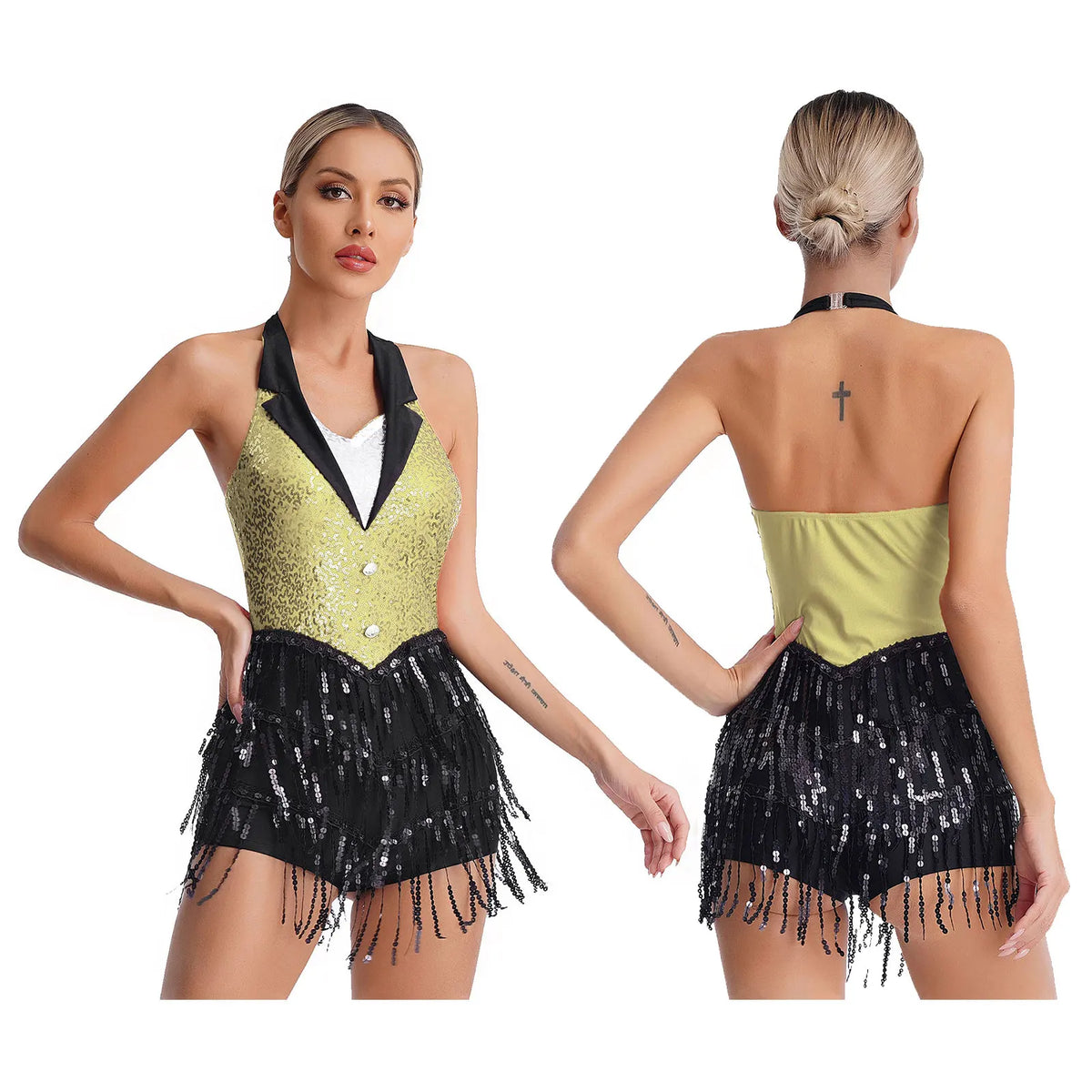 Women's Sequin Dance Dress – Shiny Sleeveless Latin Jazz Tango Salsa Leotard Bodysuit Outfit