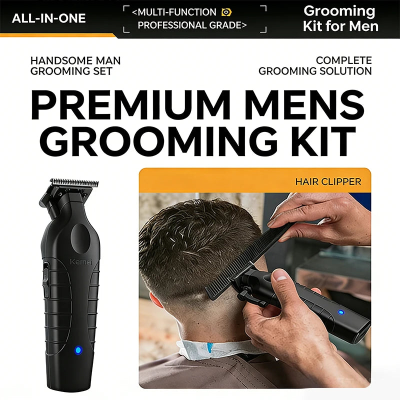 Kemei 2-in-1 Professional Hair Clipper & Trimmer Set – Oil Head Shear, Carving Blade, USB Fast Charge