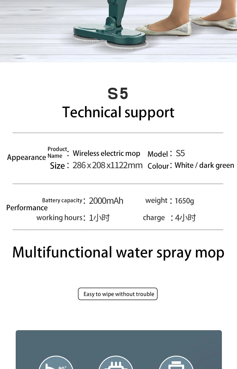 2-in-1 Wireless Electric Spin Mop & Floor Scrubber