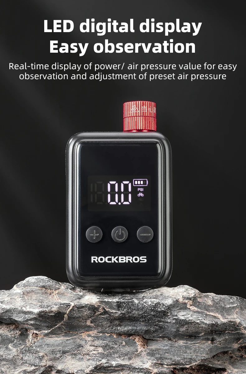 ROCKBROS Pocket Electric Bike Tire Pump with Digital Display