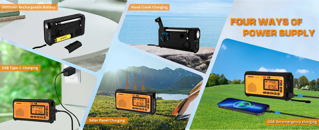 XHDATA D-608WB Emergency Crank Weather Radio — NOAA, Solar & Hand Crank Powered