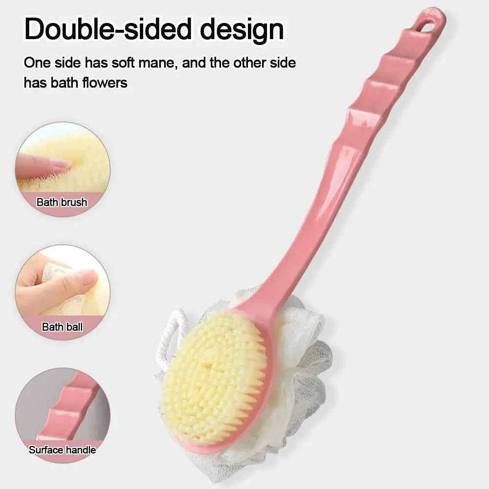 2-in-1 Double-Sided Long Handle Shower Brush – Exfoliating Soft Bristle Body Scrubber