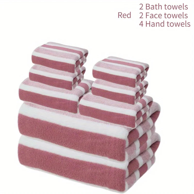 Super Soft 8-Piece Bath Towel Set – No-Shed Striped Hotel Quality, 2 Large, 2 Medium, 4 Small