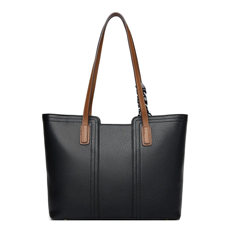 Genuine Cow Leather Large Shoulder Tote Bag – Rivet Sequin Designer Handbag for Women