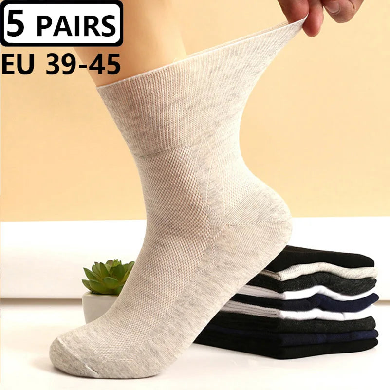 Plus Size Diabetic Loose Mouth Socks Size 48–50 – 5 Pairs Non-Binding Varicose Vein Socks for Older Men & Diabetes Patients
