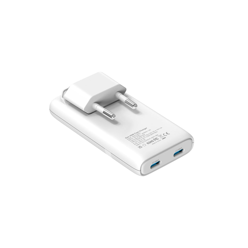65W Flat GaN USB-C Charger — Ultra-Slim Fast Charging Adapter for Laptop, Phone & Tablet