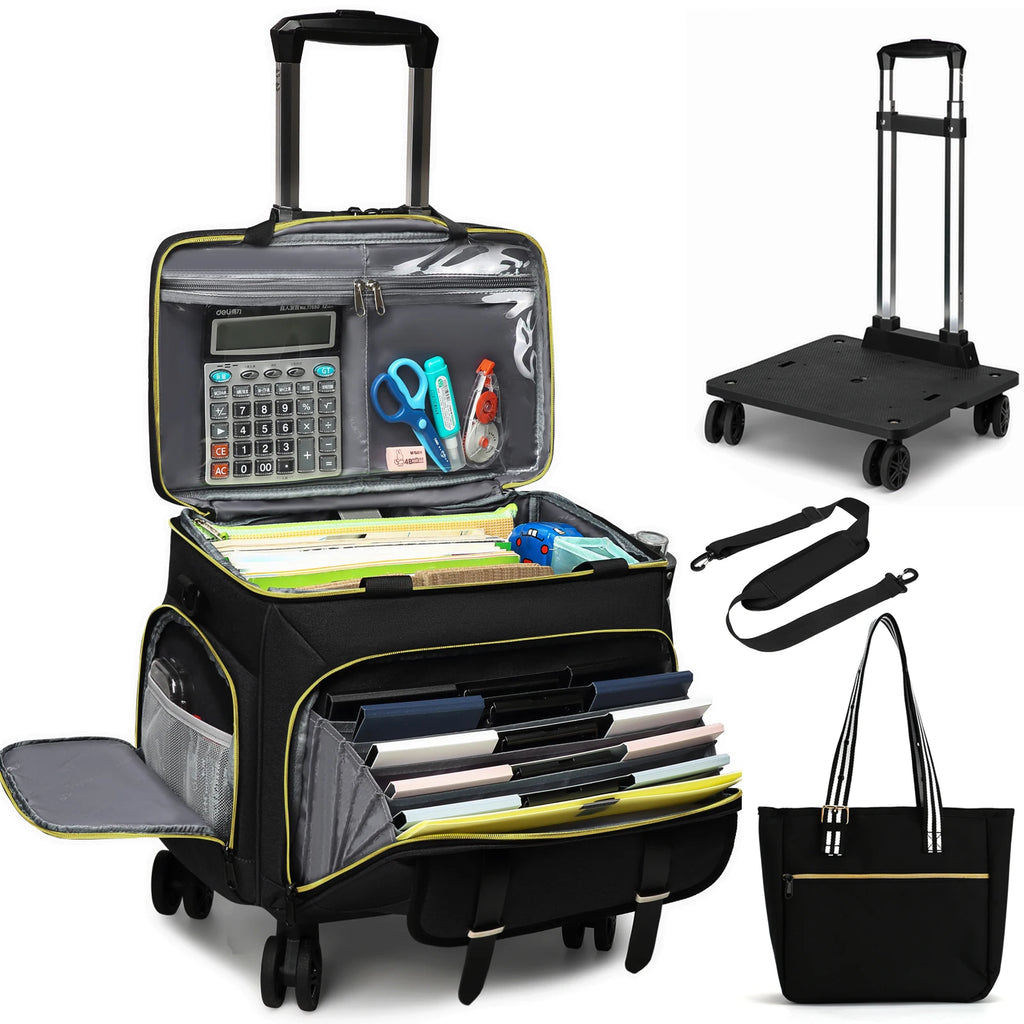 Rolling Teacher Tote Bag with Wheels — 15.6" Laptop Trolley for Teachers & Commuters
