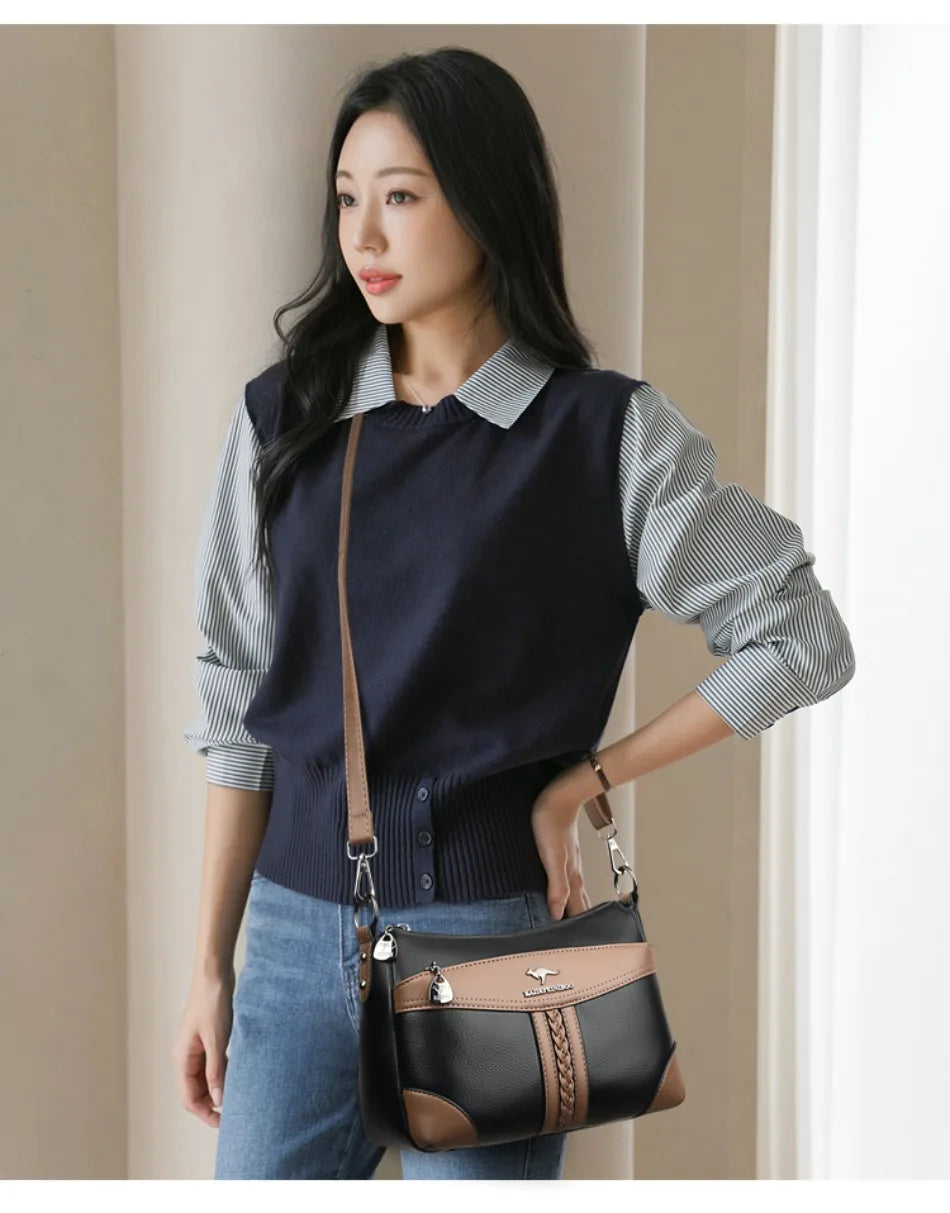 Luxury Genuine Leather Flap Shoulder Bag – Sequin Crossbody Handbag for Women